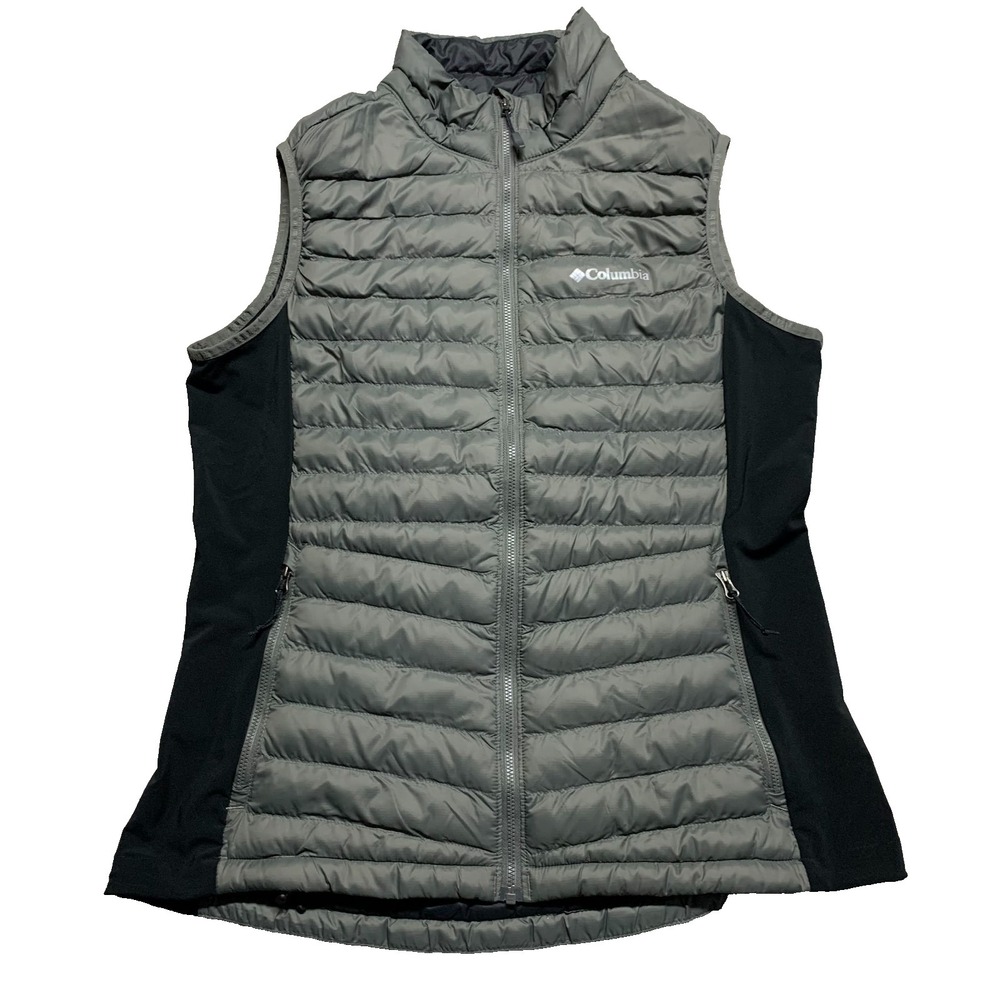 Columbia Insulated Hybrid Puffer Full Zip Women's L Vest Gray Black Stretch Side